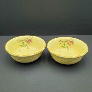 Pfaltzgraff Silk Rose Soup Cereal Bowls Textured Floral Cream Bowls